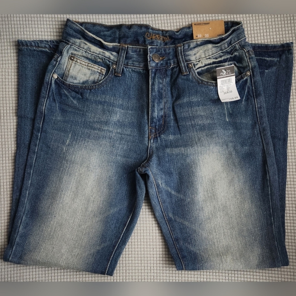 NEW - 30/30 Carbon Relaxed Straight Blue Denim Men's Jeans